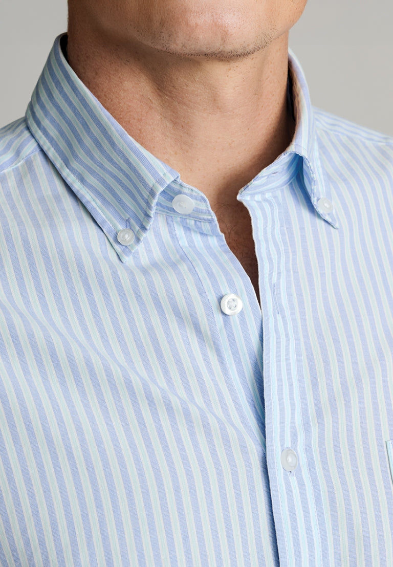 Blue and Mint Stripe Cotton Poplin Shirt