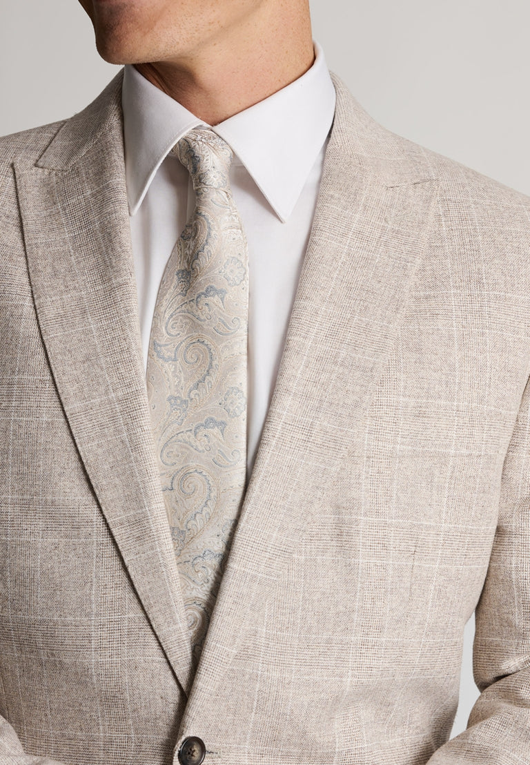 54087 Stone Check Cotton Linen Tailored Fit Jacket