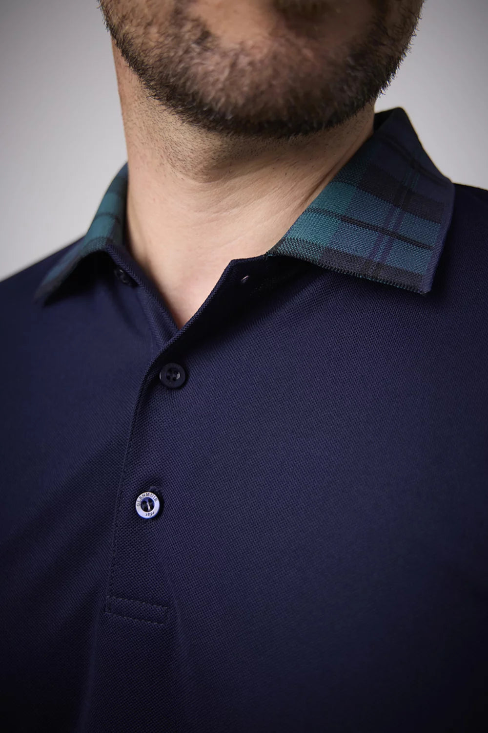 Mens Micro Stripe Collar Cuff Performance Hatton Pique Golf Shirt