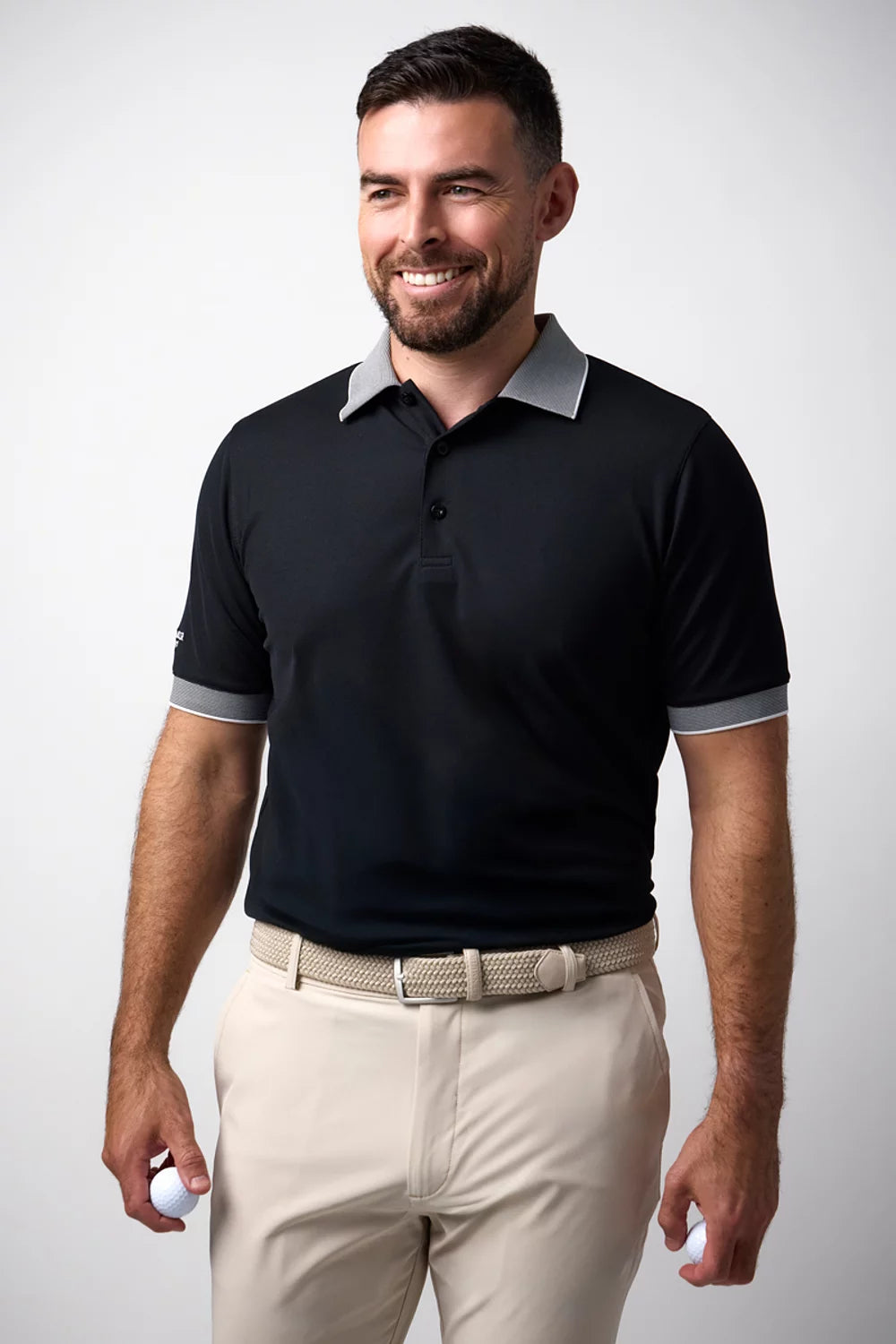 Mens Micro Stripe Collar Cuff Performance Hatton Pique Golf Shirt