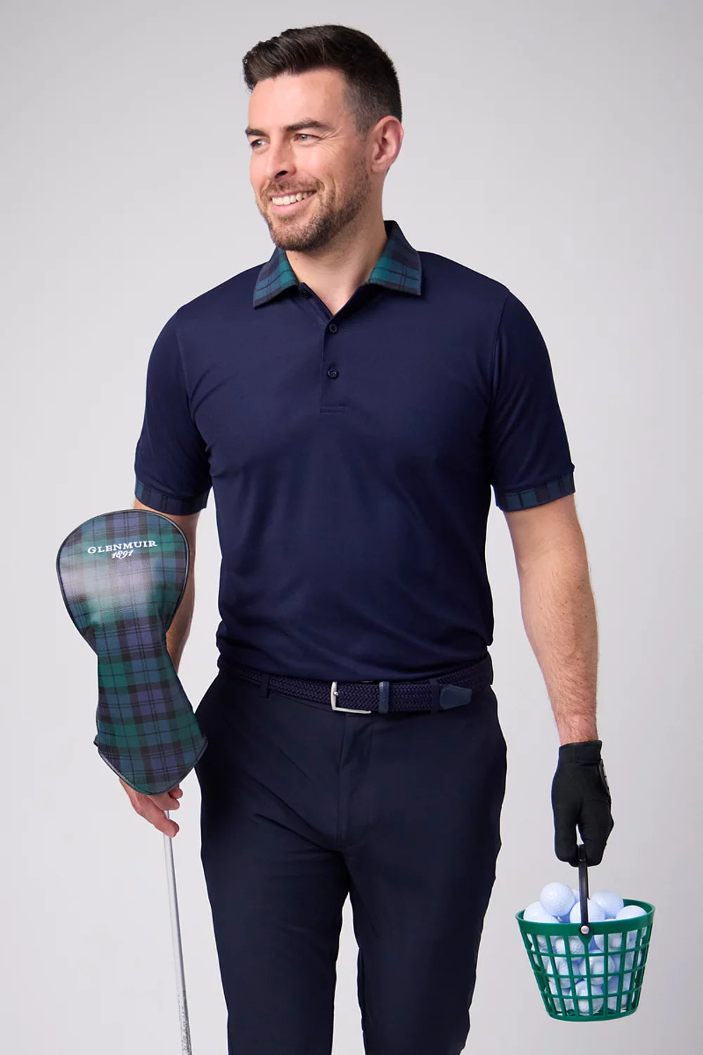 Mens Micro Stripe Collar Cuff Performance Hatton Pique Golf Shirt