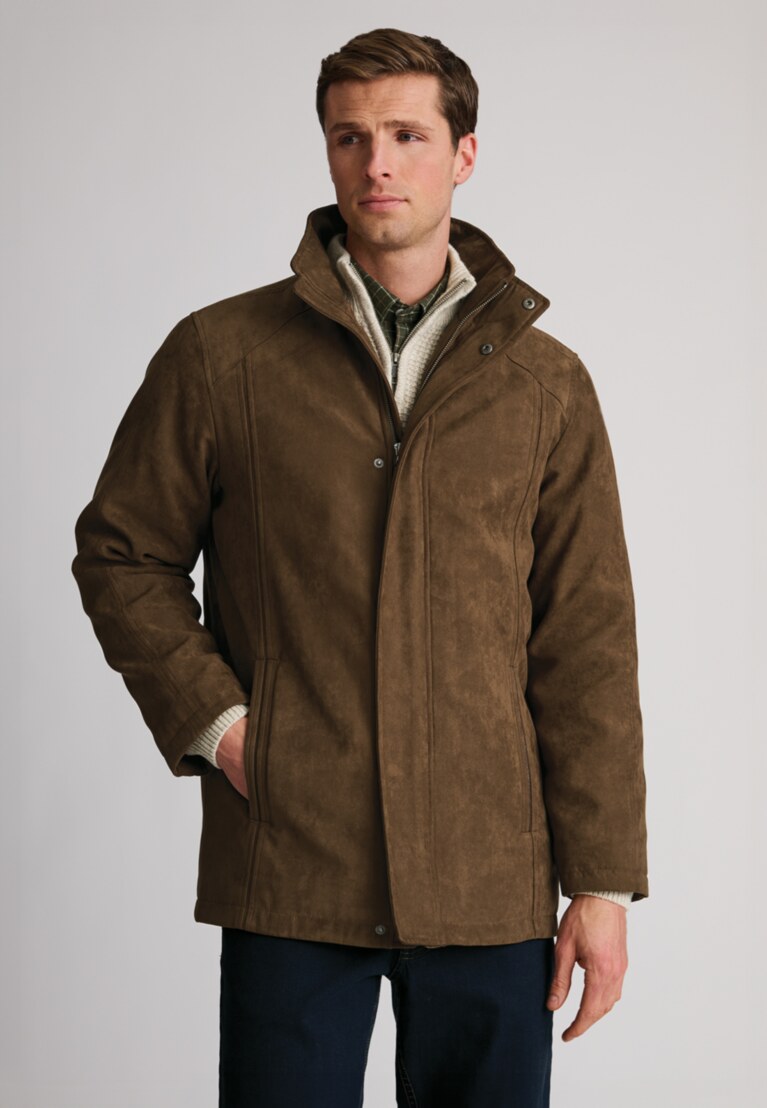 Niven Dark Sand Faux Suede Padded Jacket