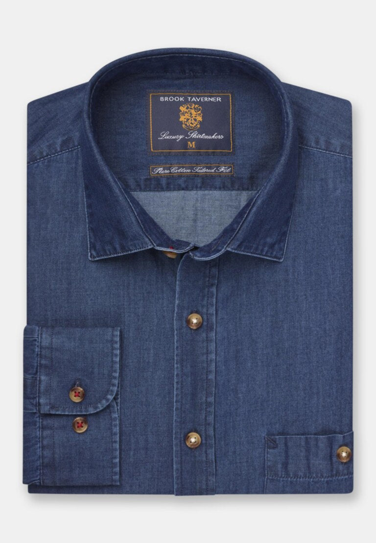 Tailored Fit Light Blue Chambray Cotton Shirt