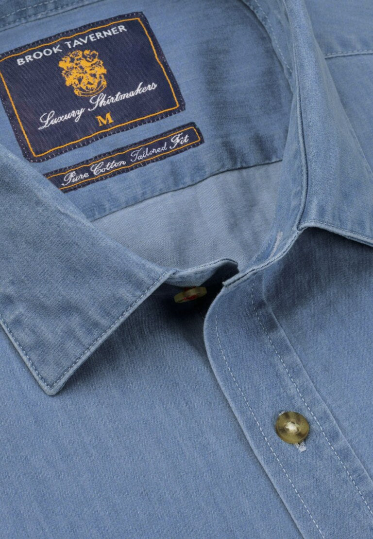 Tailored Fit Light Blue Chambray Cotton Shirt