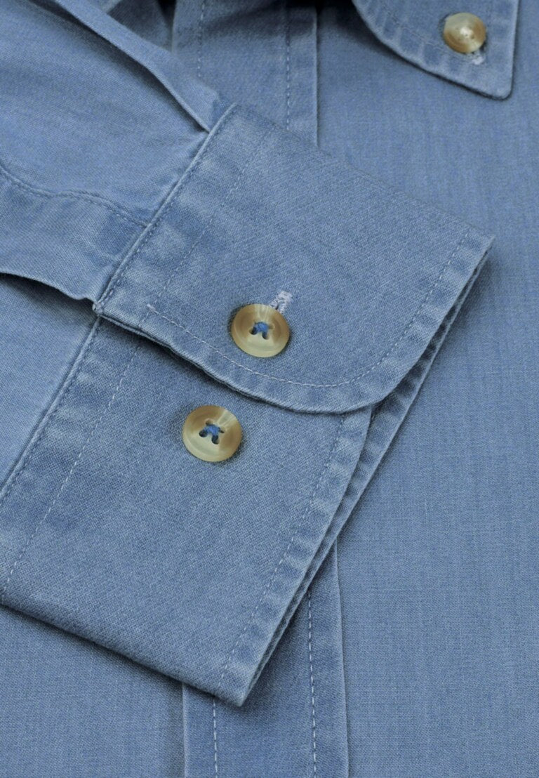 Tailored Fit Light Blue Chambray Cotton Shirt