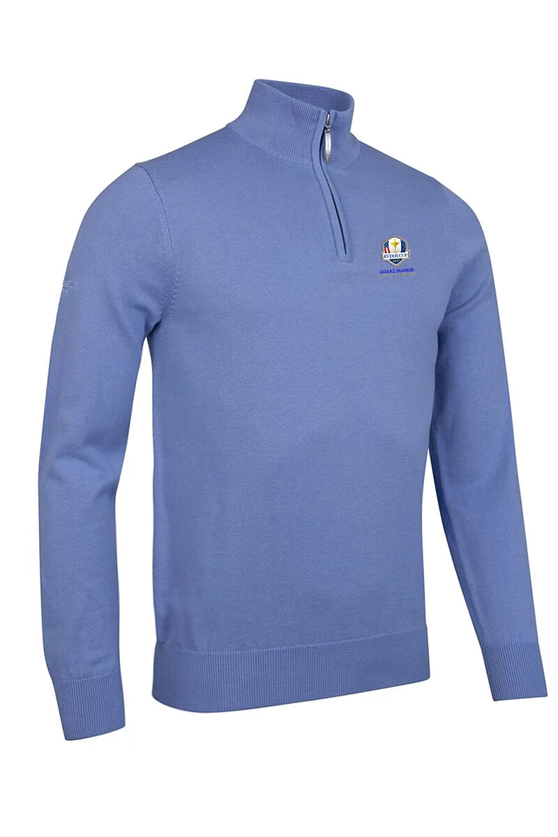 Official Ryder Cup 2027 Mens Quarter Zip Lightweight Cotton Devon Golf Sweater