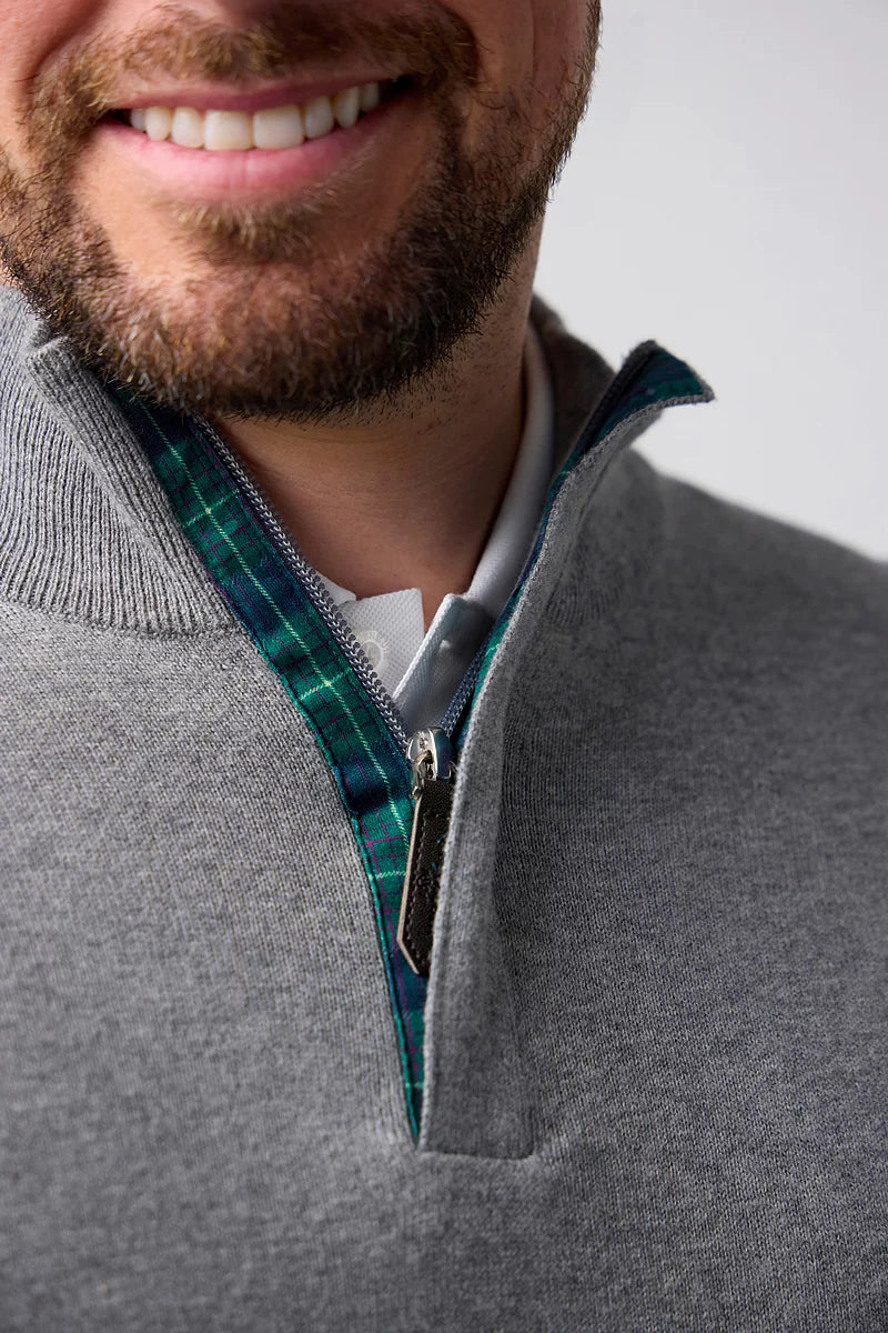 Mens George Quarter Zip Tartan Placket Touch of Cashmere Lightweight Golf Sweater