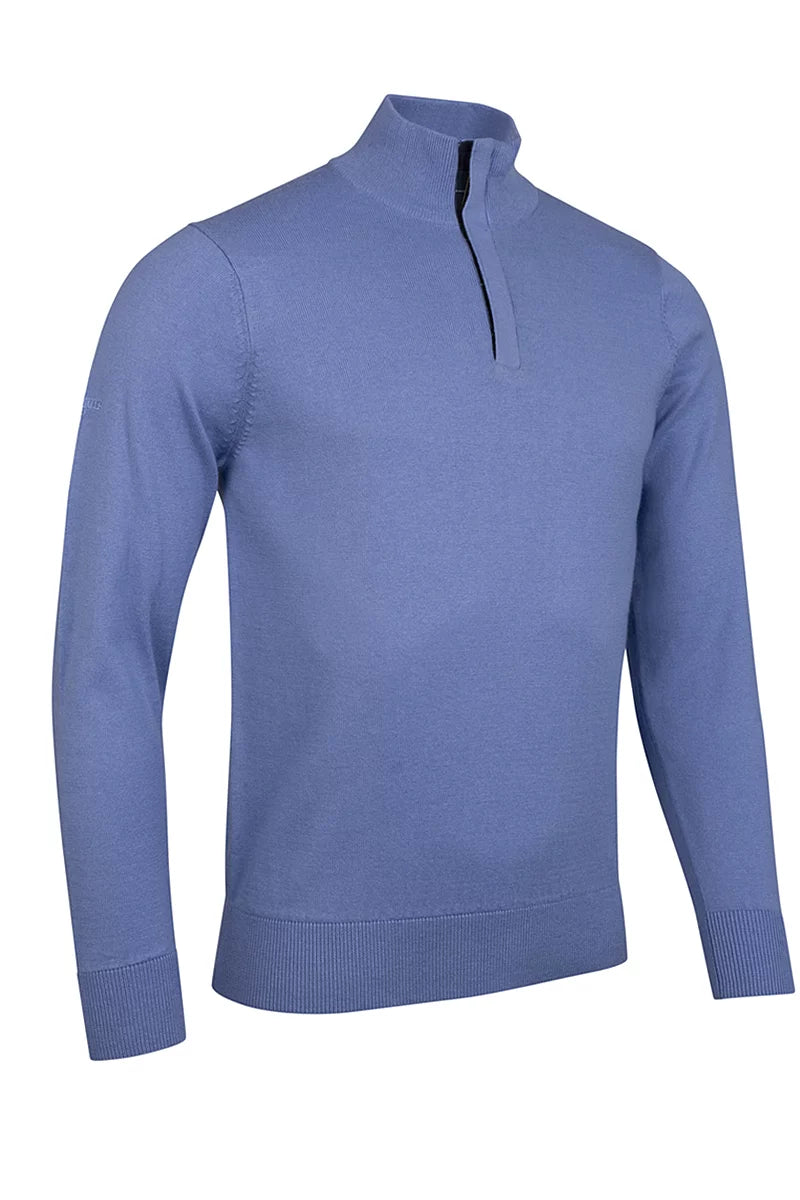 Mens George Quarter Zip Tartan Placket Touch of Cashmere Lightweight Golf Sweater