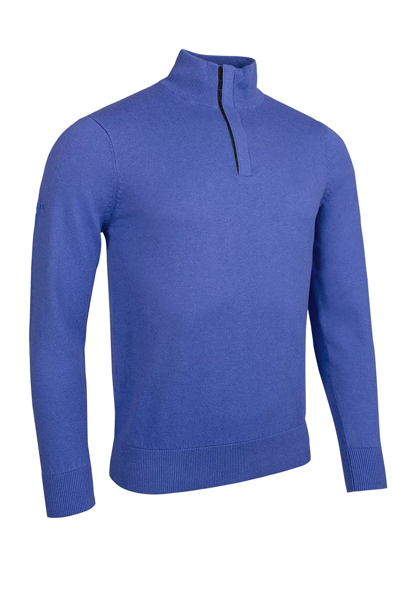 Mens George Quarter Zip Tartan Placket Touch of Cashmere Lightweight Golf Sweater