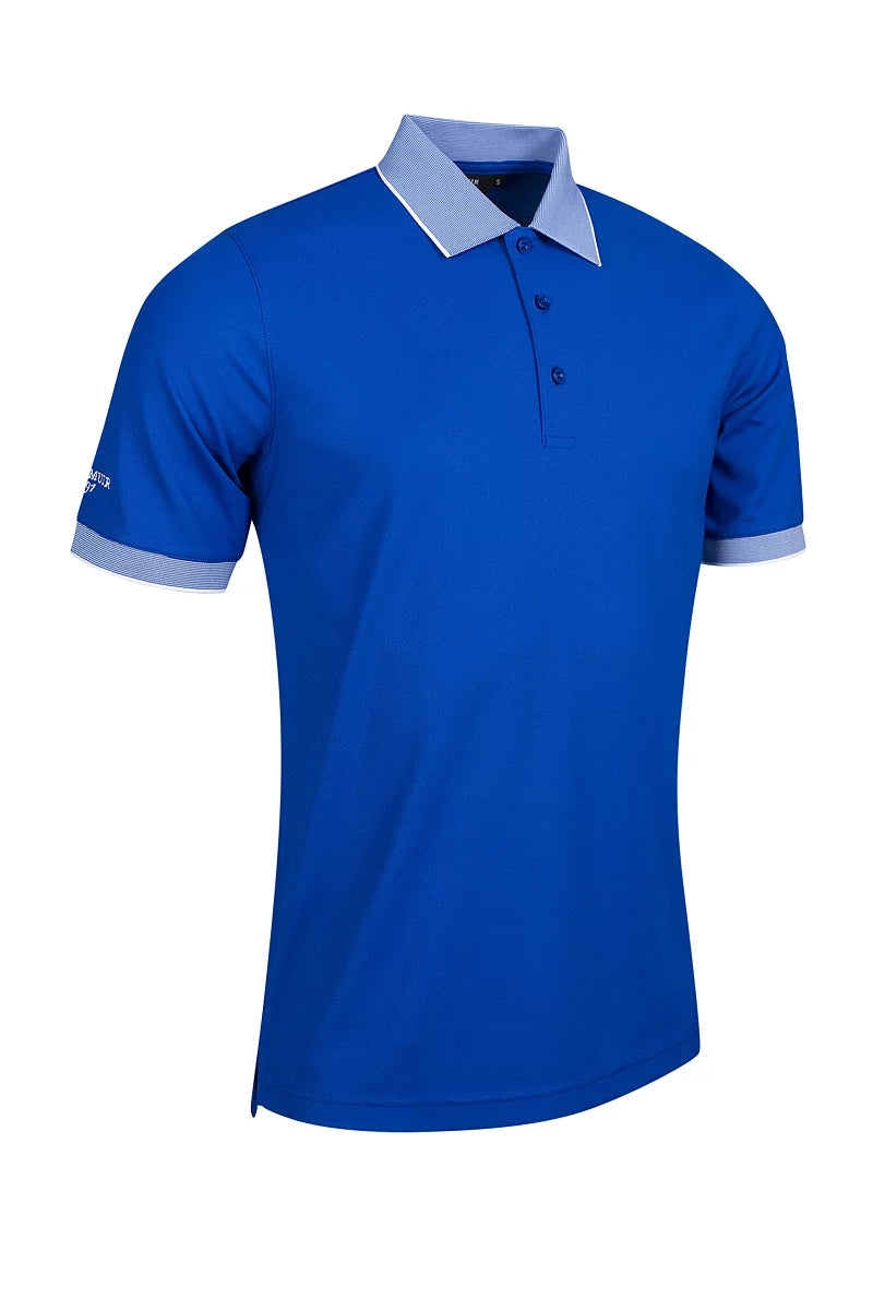 Mens Micro Stripe Collar Cuff Performance Hatton Pique Golf Shirt