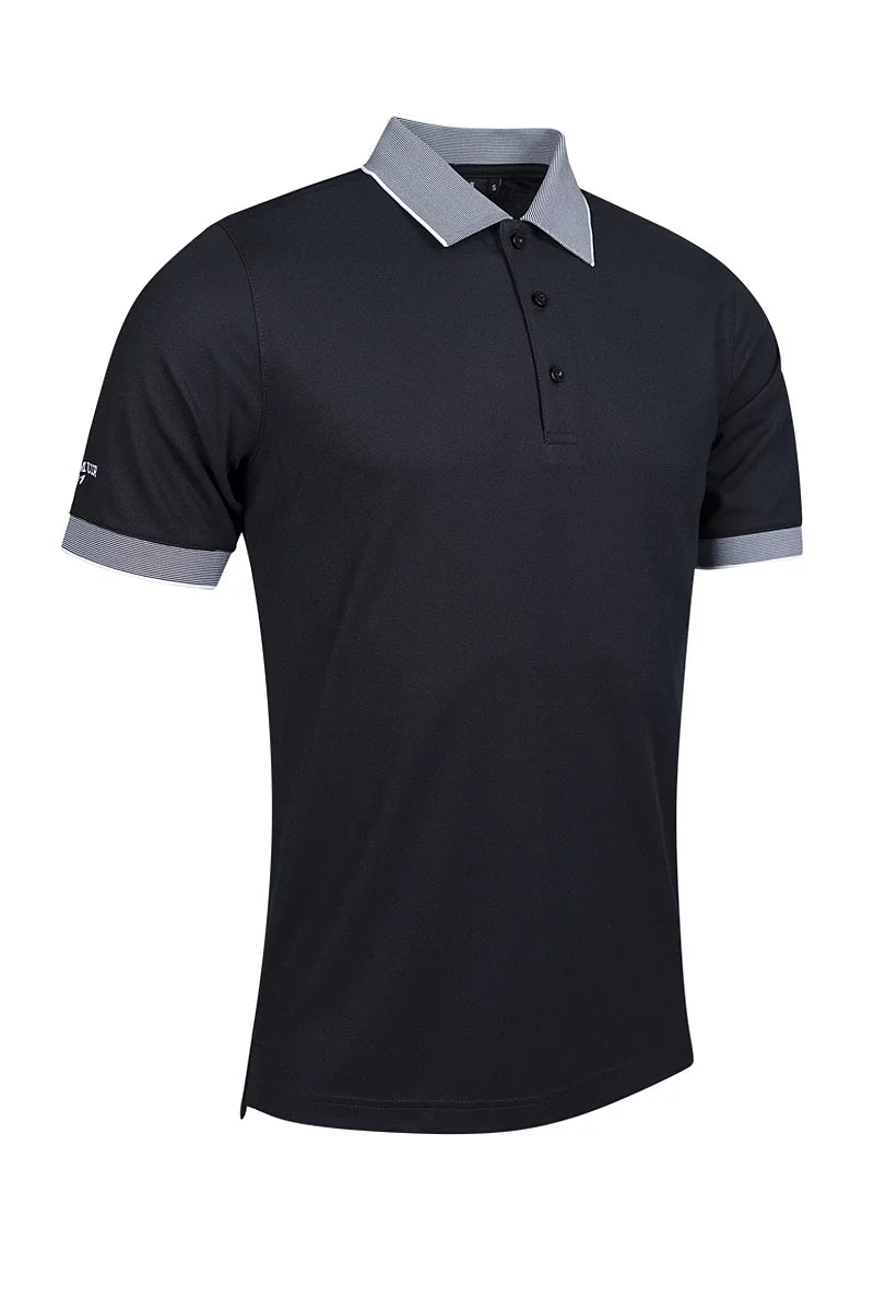 Mens Micro Stripe Collar Cuff Performance Hatton Pique Golf Shirt