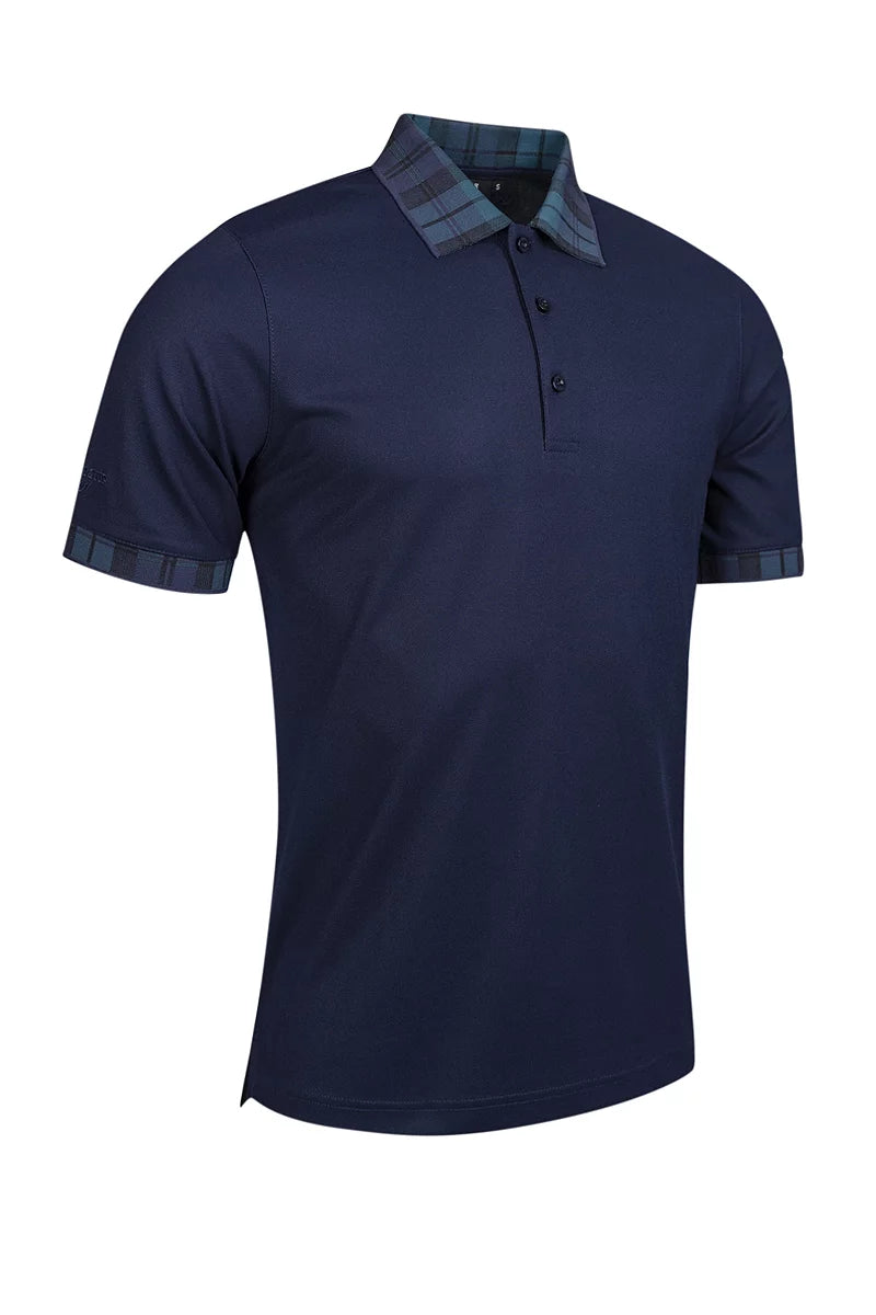 Mens Micro Stripe Collar Cuff Performance Hatton Pique Golf Shirt