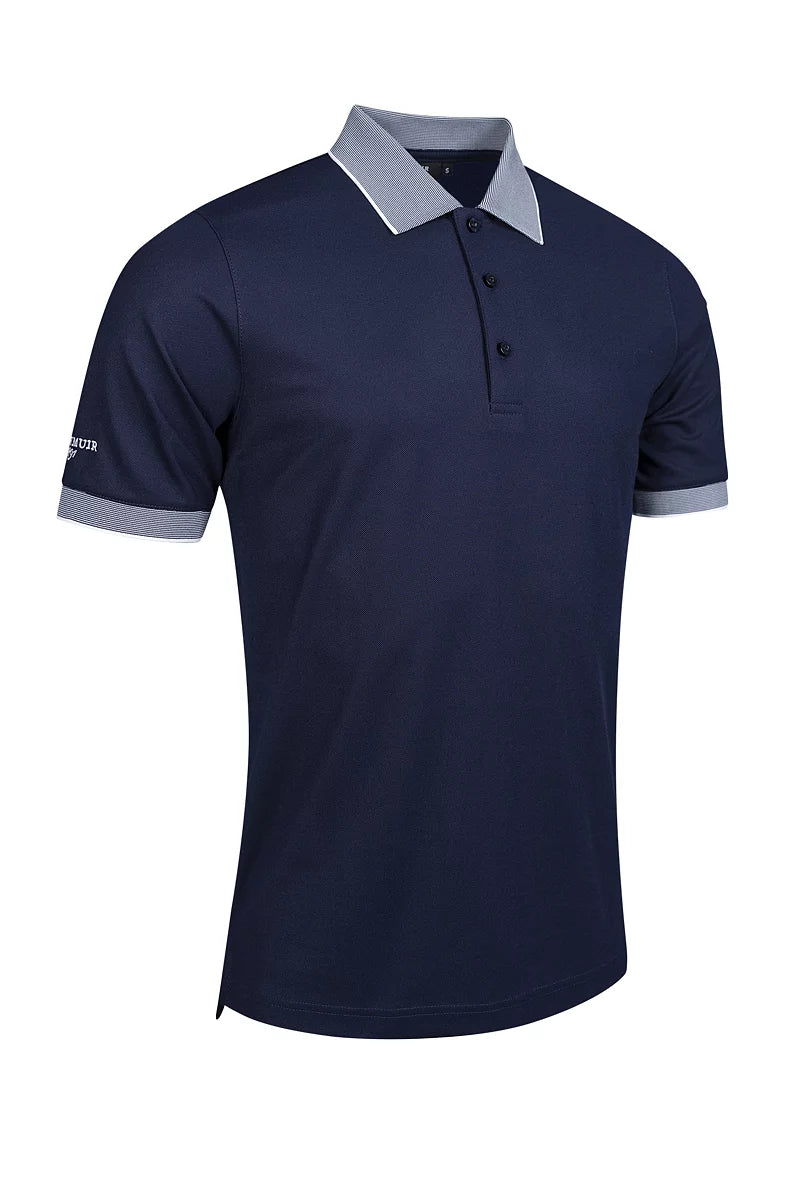 Mens Micro Stripe Collar Cuff Performance Hatton Pique Golf Shirt