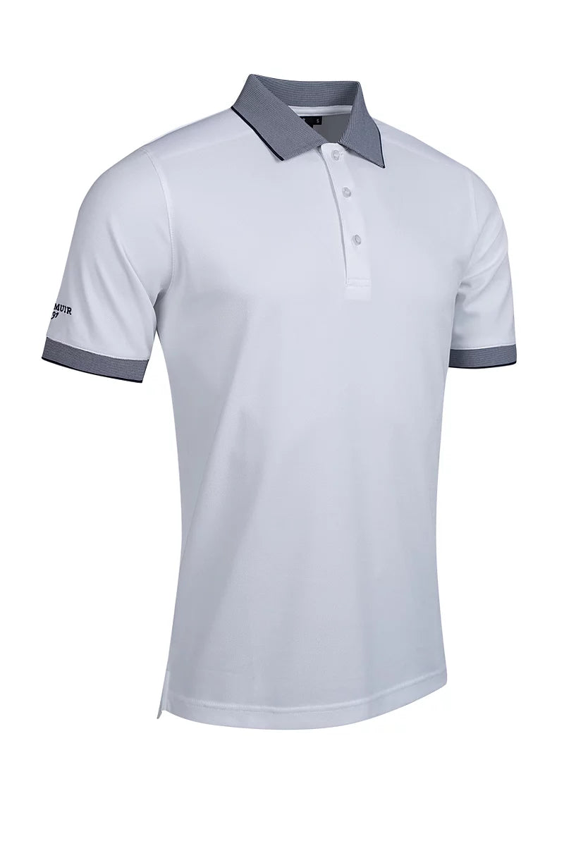 Mens Micro Stripe Collar Cuff Performance Hatton Pique Golf Shirt