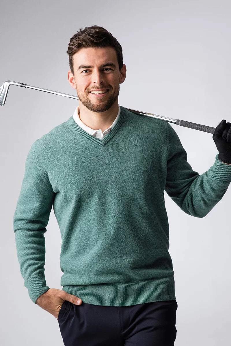 Mens Lomand V Neck Lambswool Midweight Golf Sweater