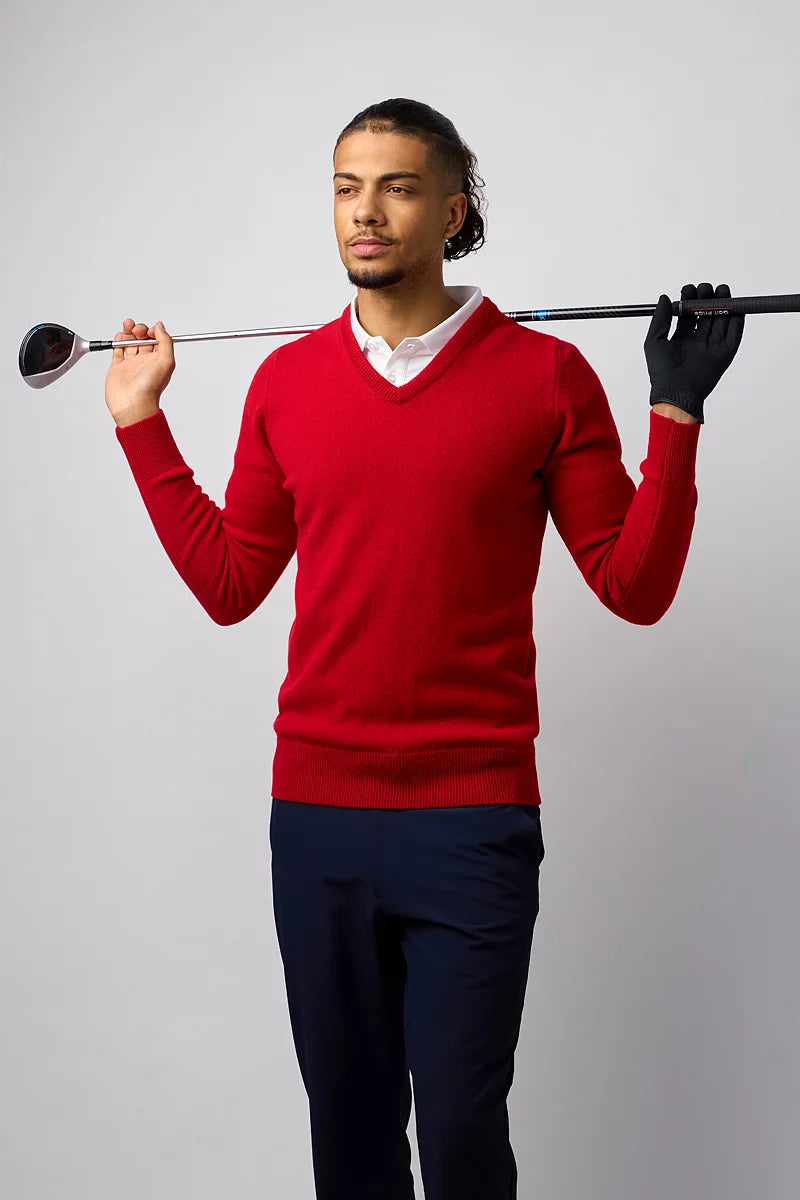 Mens Lomand V Neck Lambswool Midweight Golf Sweater