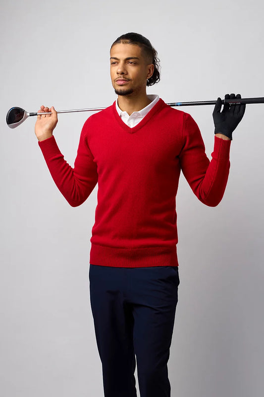 Mens Lomand V Neck Lambswool Midweight Golf Sweater
