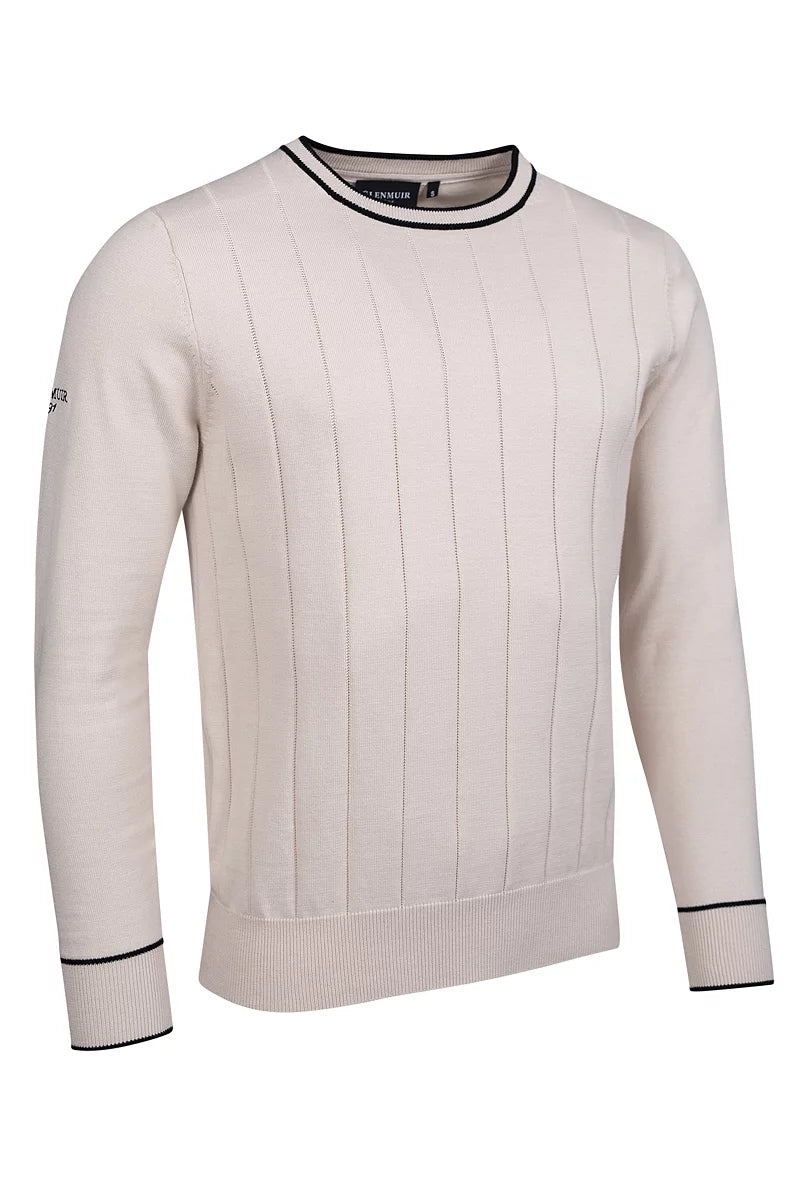 Mens Ratho crew Neck Vertical Stitch Cotton Lightweight Golf Sweater