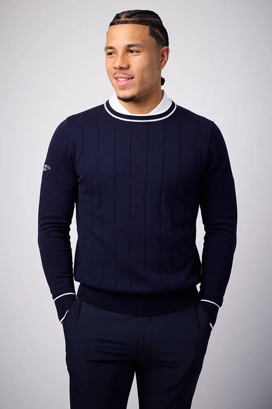 Mens Ratho crew Neck Vertical Stitch Cotton Lightweight Golf Sweater