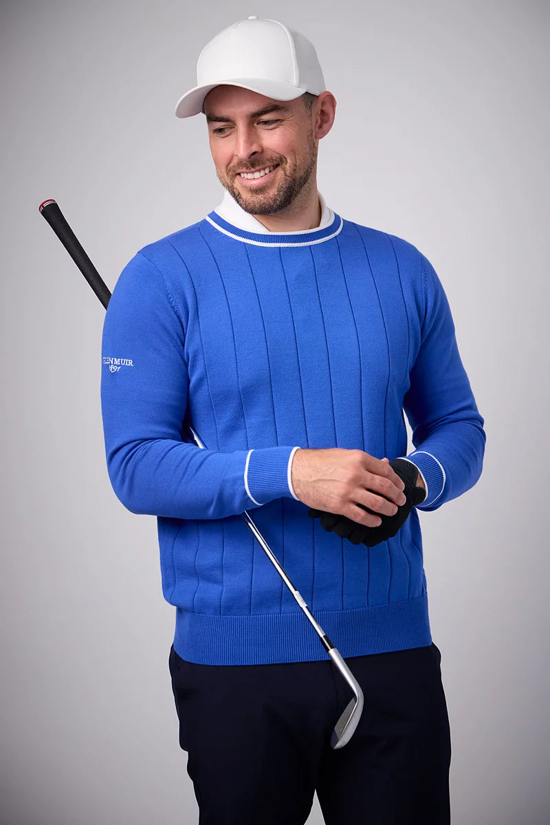 Mens Ratho crew Neck Vertical Stitch Cotton Lightweight Golf Sweater