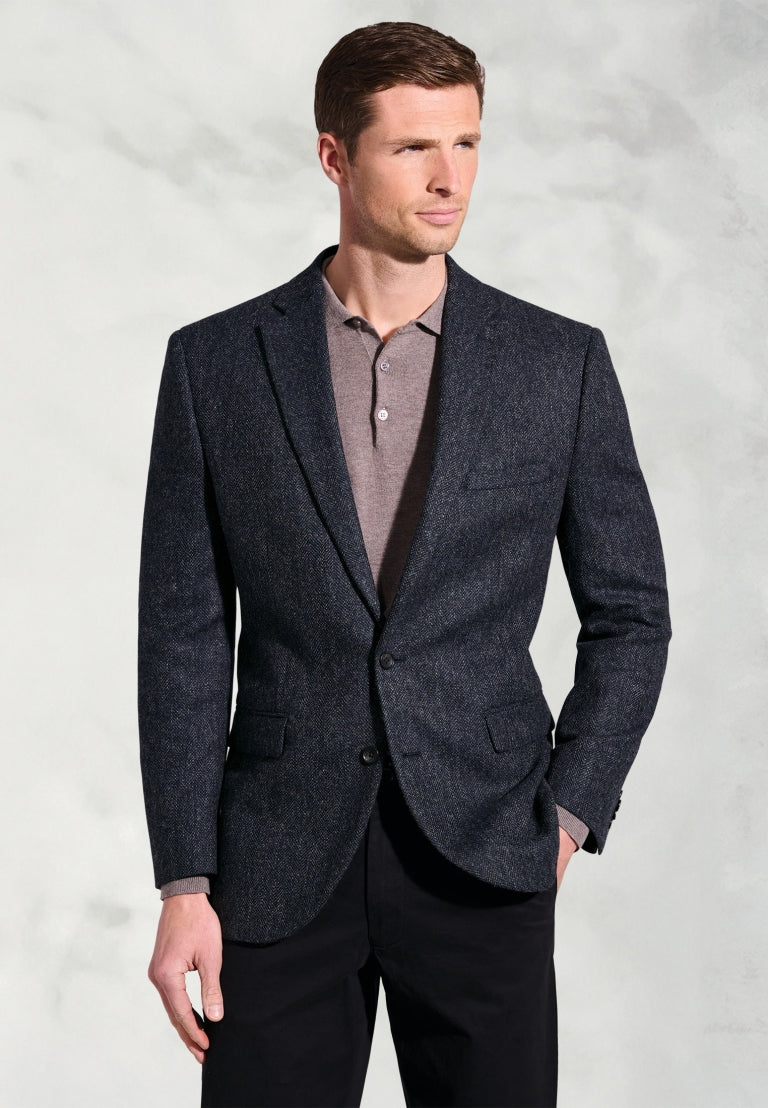 Brook Taverner  Froome Navy Herringbone British Wool Jacket