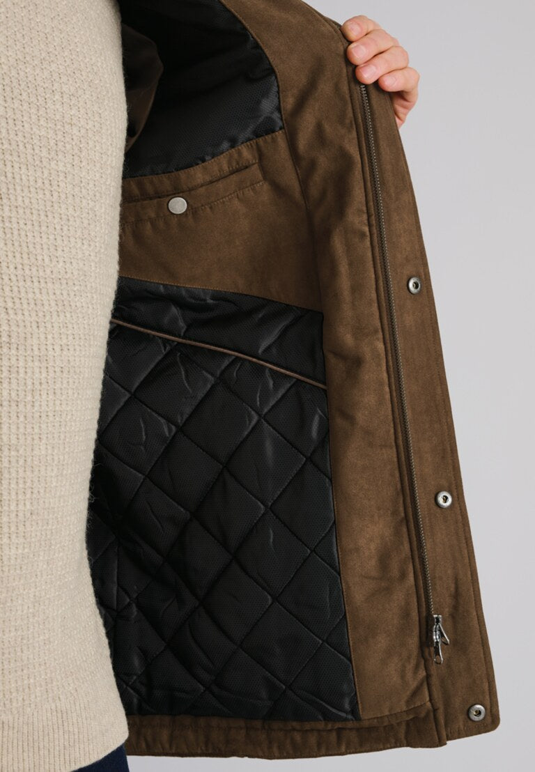 Niven Dark Sand Faux Suede Padded Jacket