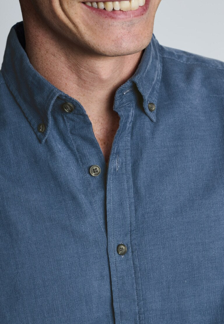 Regular Fit Air Force Blue Cotton Needlecord Shirt