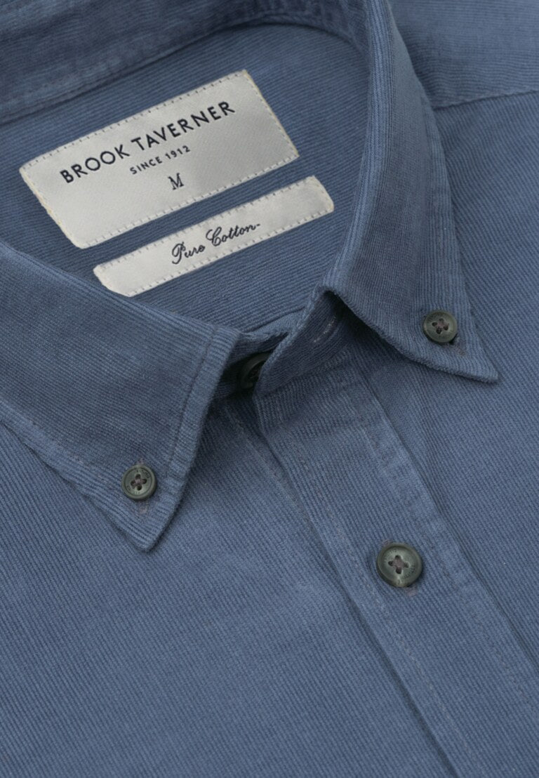 Regular Fit Air Force Blue Cotton Needlecord Shirt