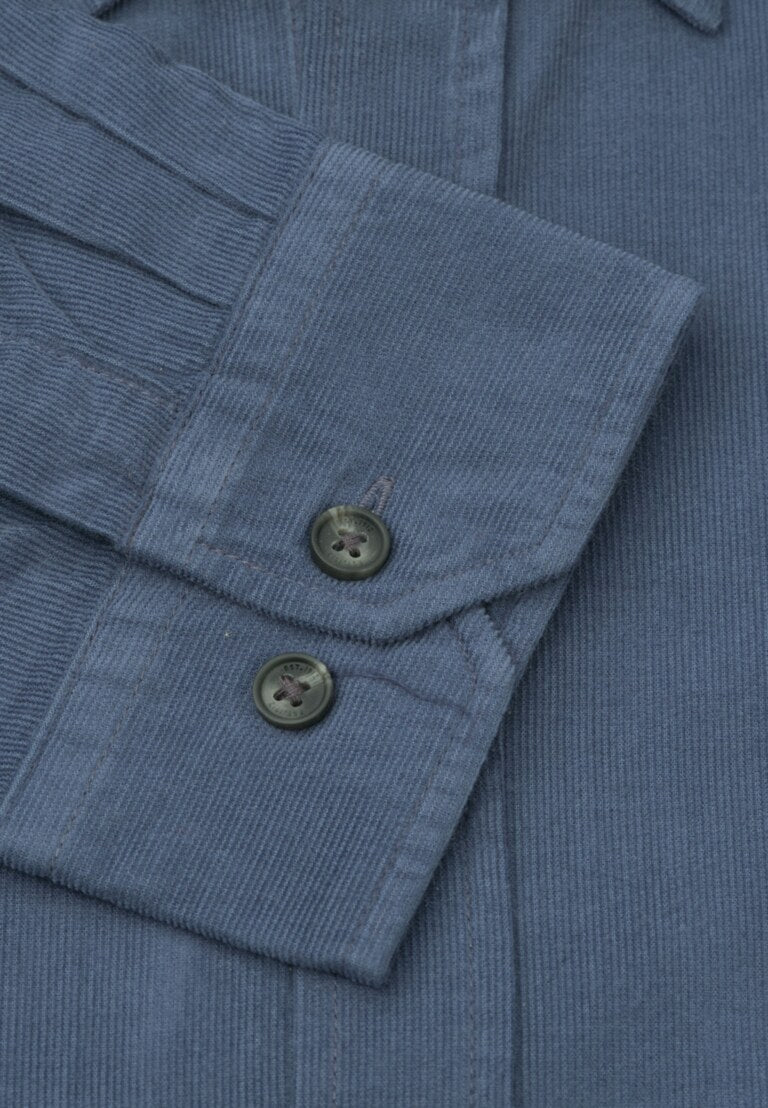 Regular Fit Air Force Blue Cotton Needlecord Shirt