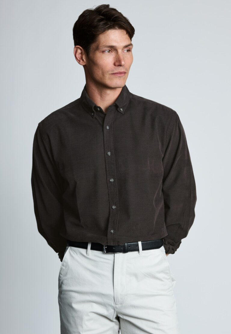 Regular Fit Air Force Blue Cotton Needlecord Shirt