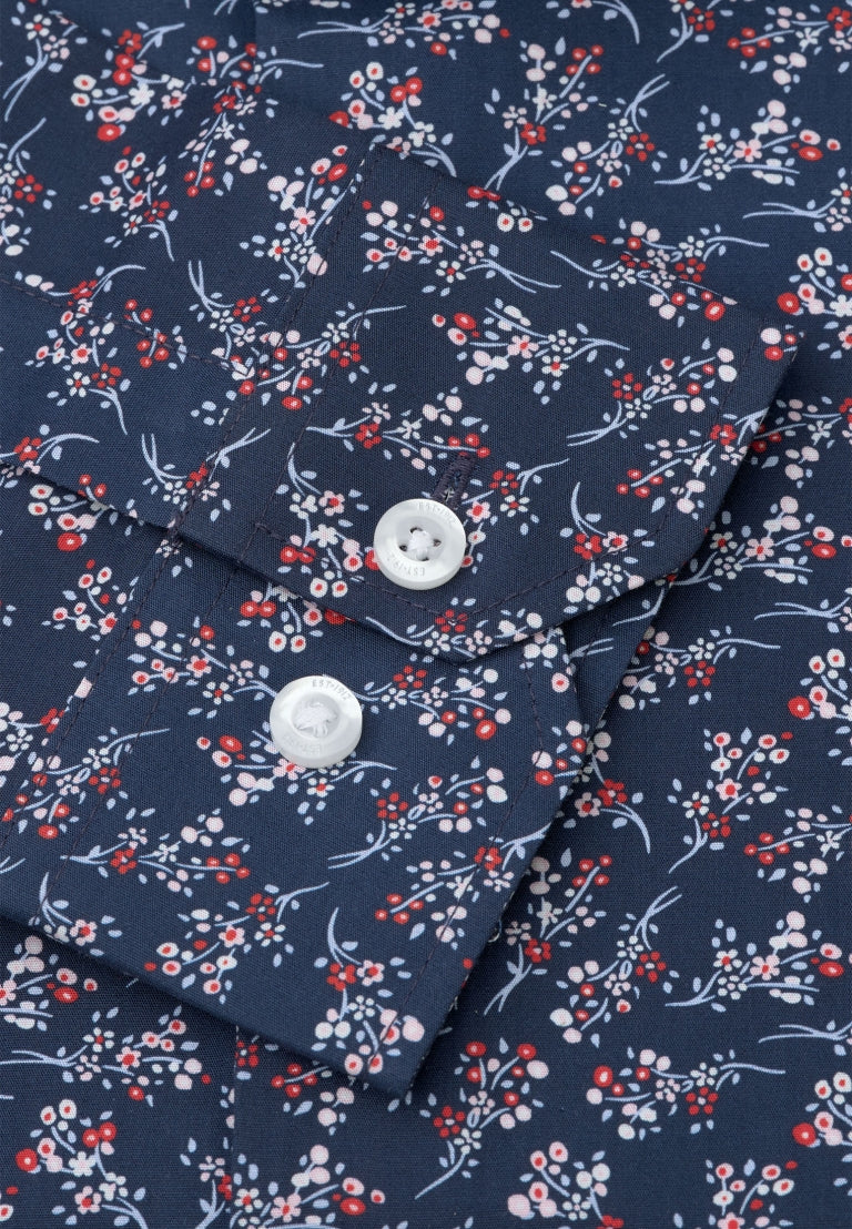Regular Fit Navy Floral Print Cotton Shirt
