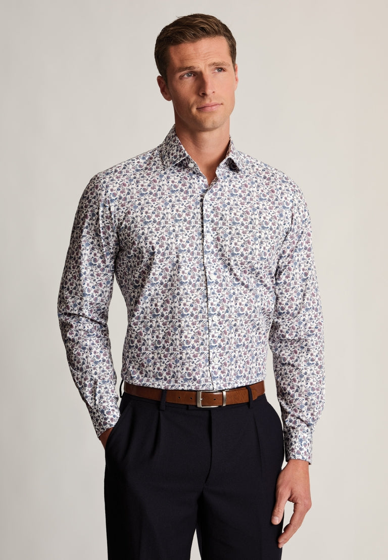 Regular Fit Navy Floral Print Cotton Shirt