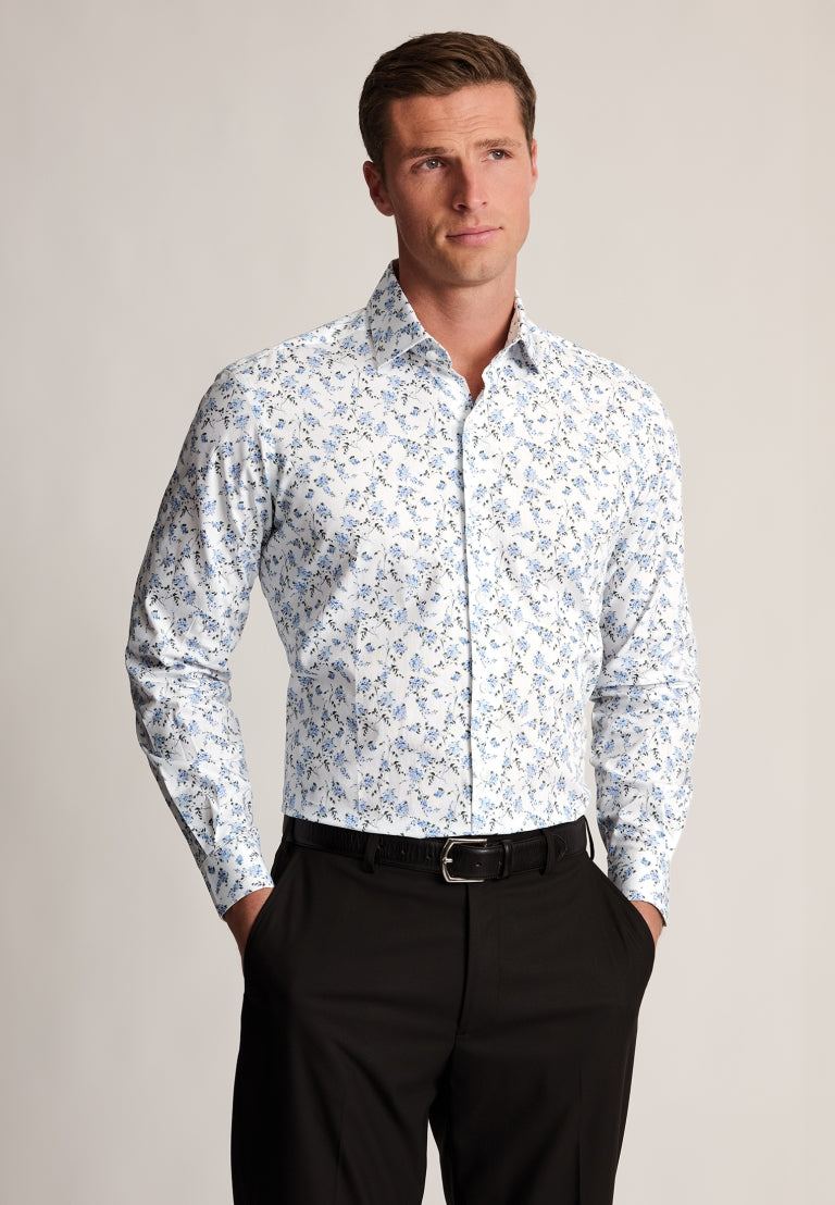 Regular Fit Navy Floral Print Cotton Shirt