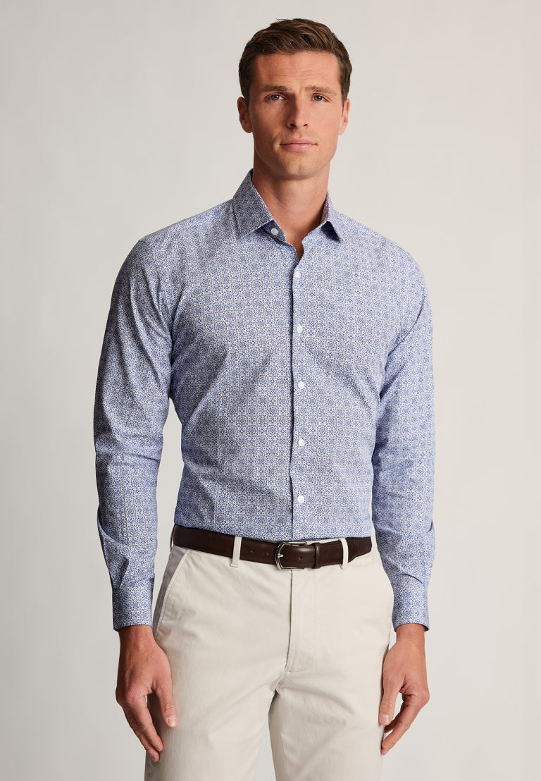 Regular Fit Navy Floral Print Cotton Shirt