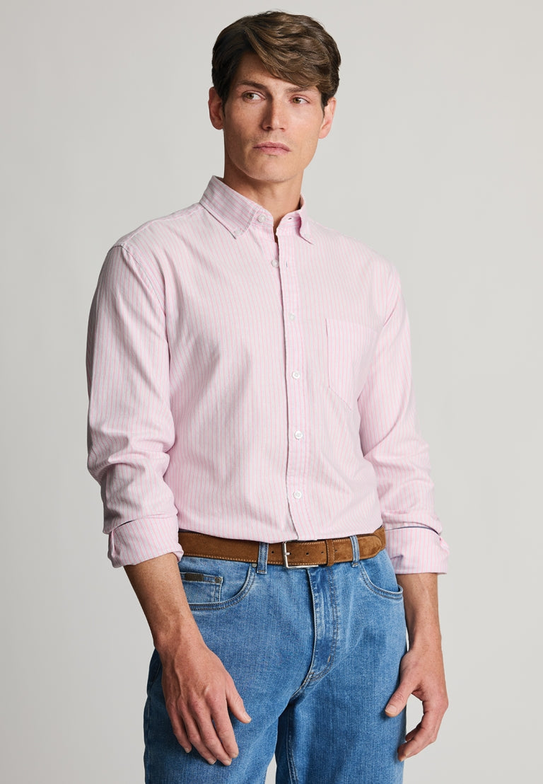 Blue and Mint Stripe Cotton Poplin Shirt