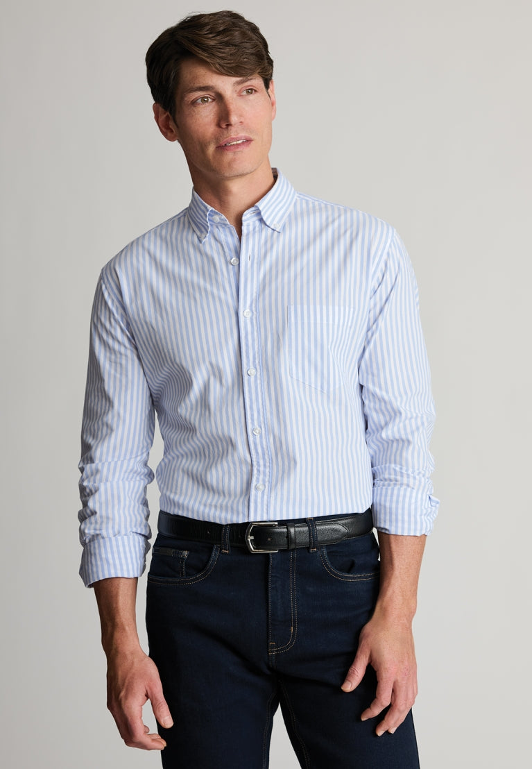 Blue and Mint Stripe Cotton Poplin Shirt