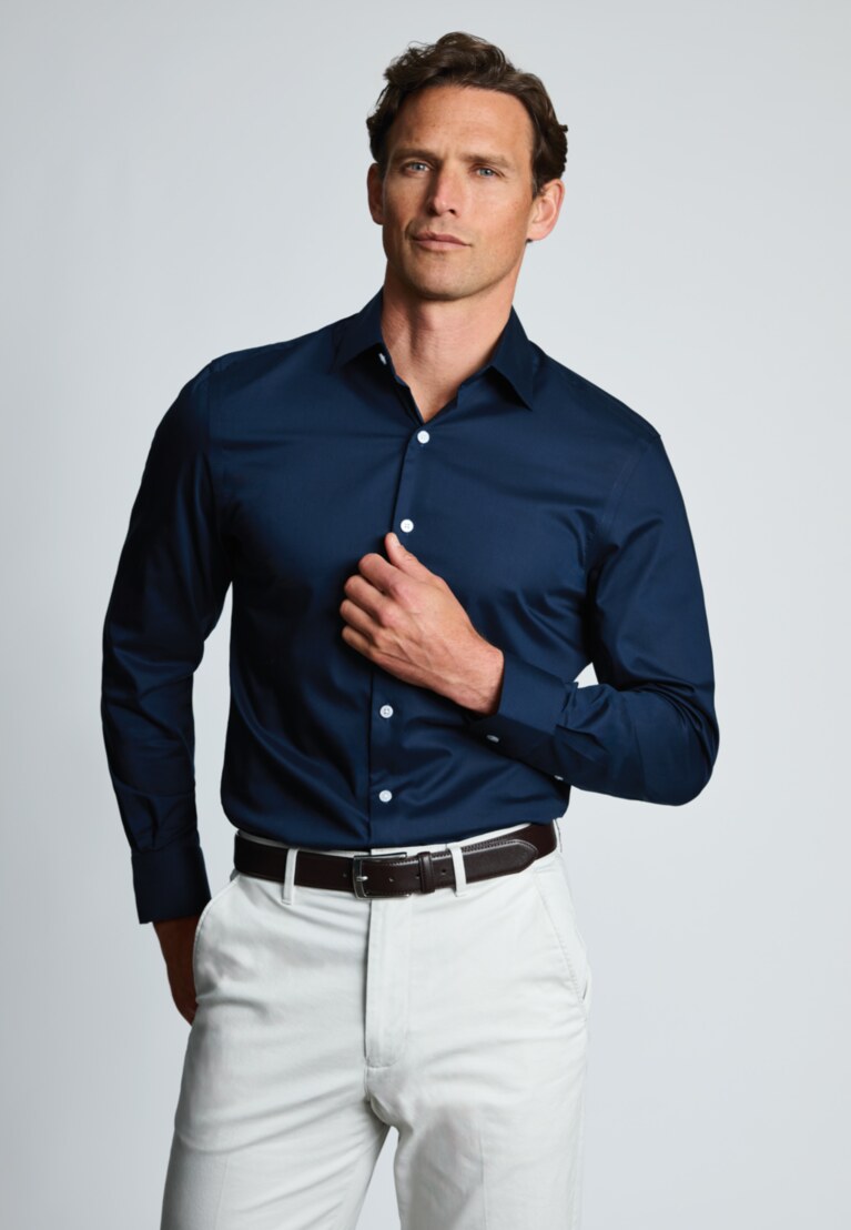 Tailored Fit White Non-Iron Twill Cotton Shirt - Three Sleeve Lengths