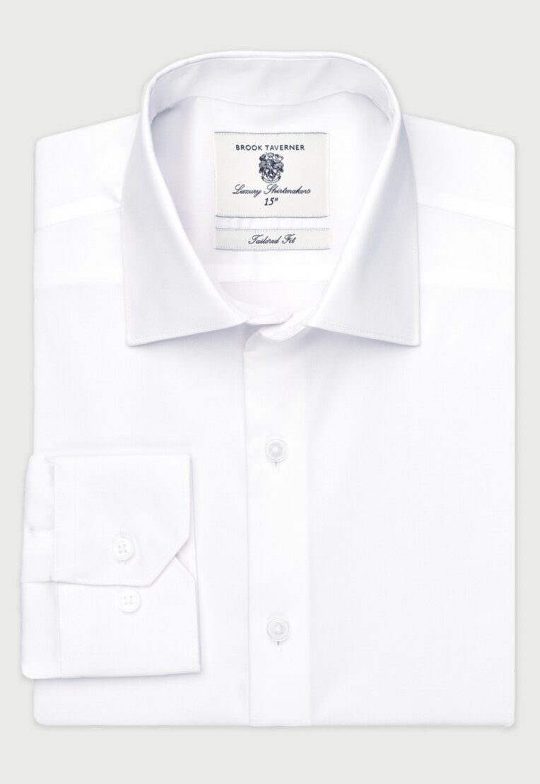 Tailored Fit White Non-Iron Twill Cotton Shirt - Three Sleeve Lengths