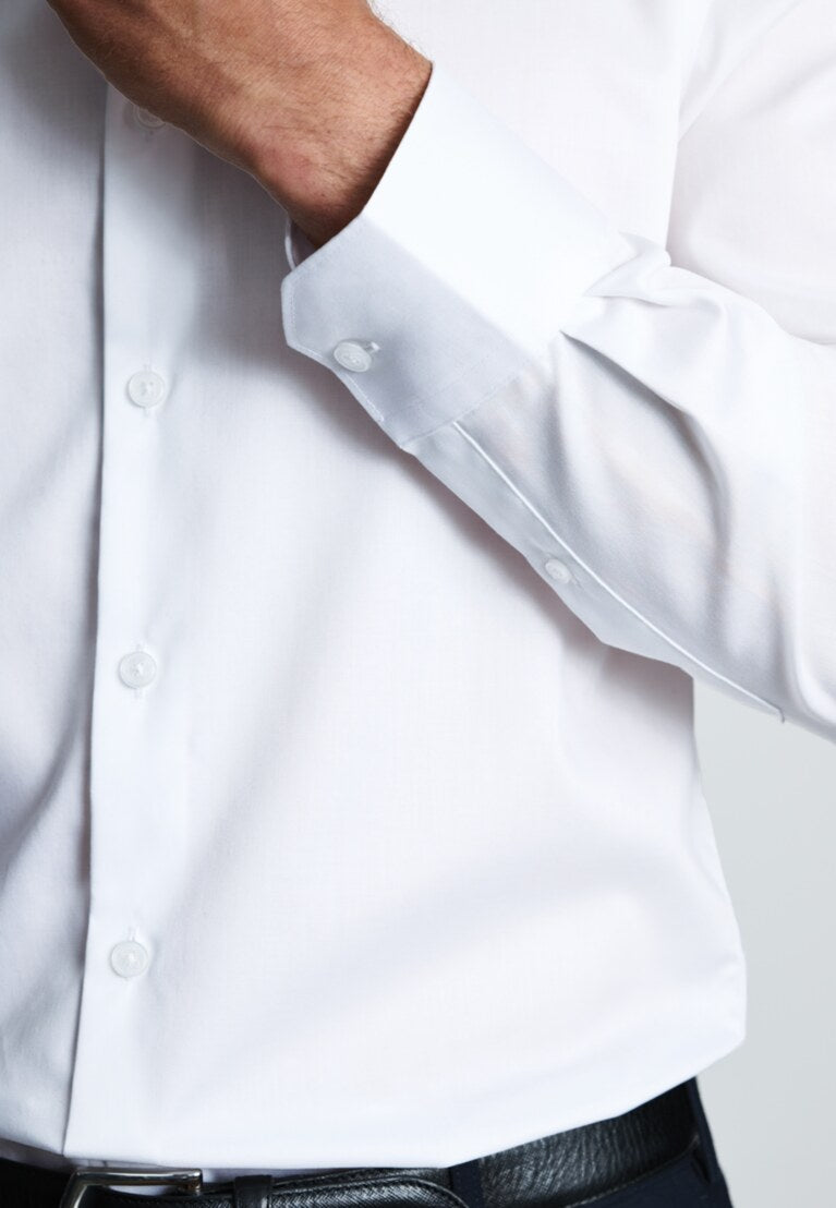 Tailored Fit White Non-Iron Twill Cotton Shirt - Three Sleeve Lengths
