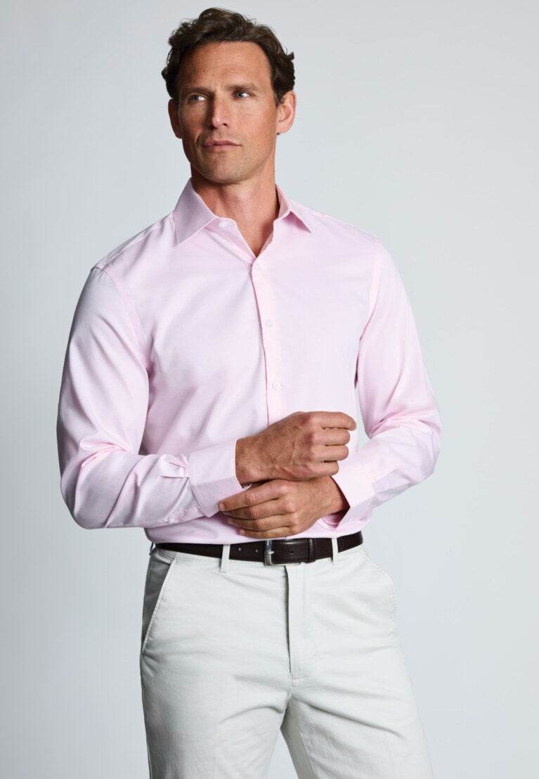 Tailored Fit White Non-Iron Twill Cotton Shirt - Three Sleeve Lengths