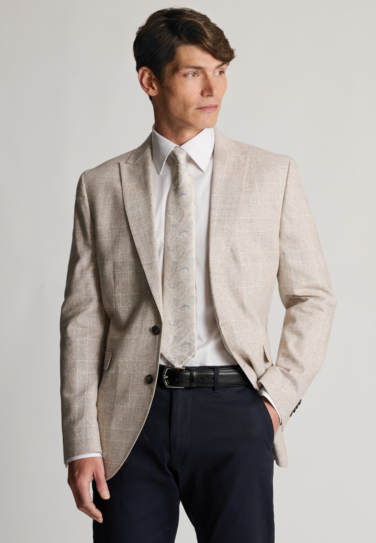 Skipton Stone Check Cotton Linen Tailored Fit Jacket