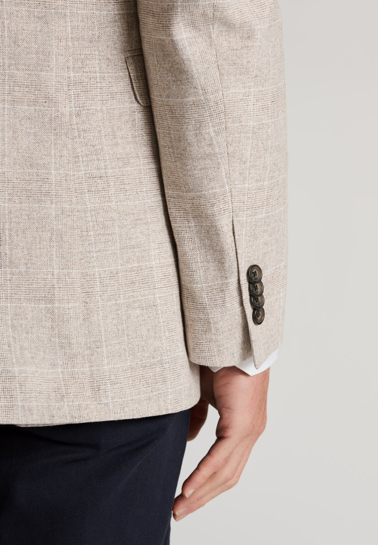 Skipton Stone Check Cotton Linen Tailored Fit Jacket