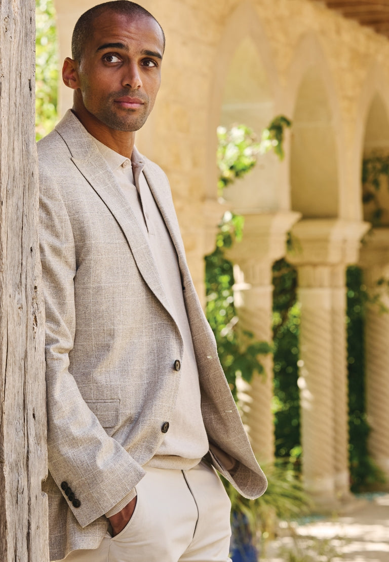 Skipton Stone Check Cotton Linen Tailored Fit Jacket