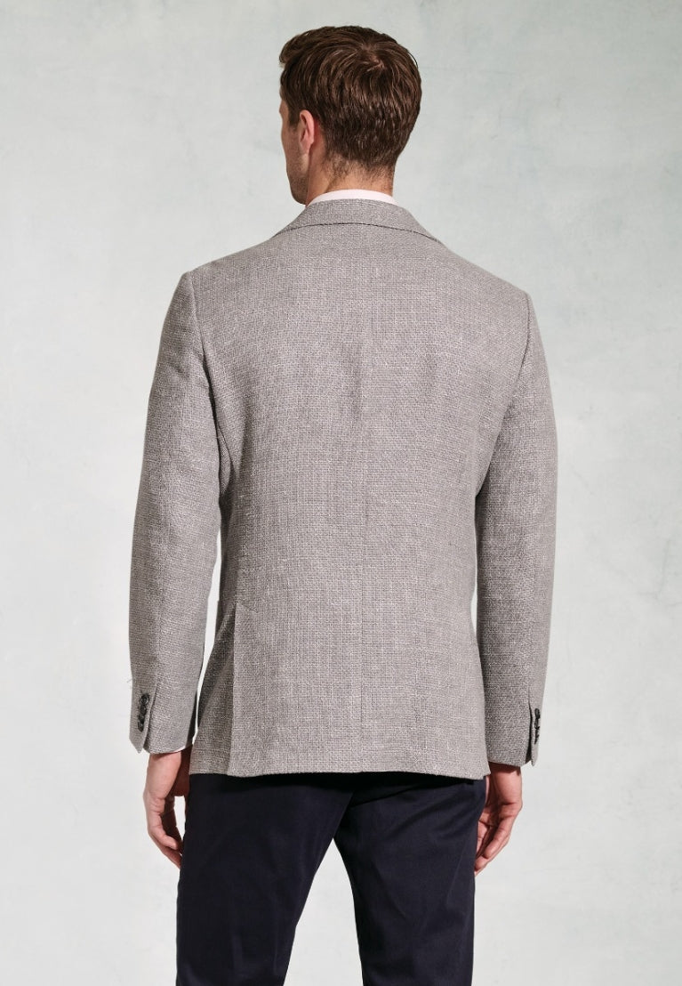 Lowe Silver Grey Textured Italian Linen Blend Tailored Fit Jacket