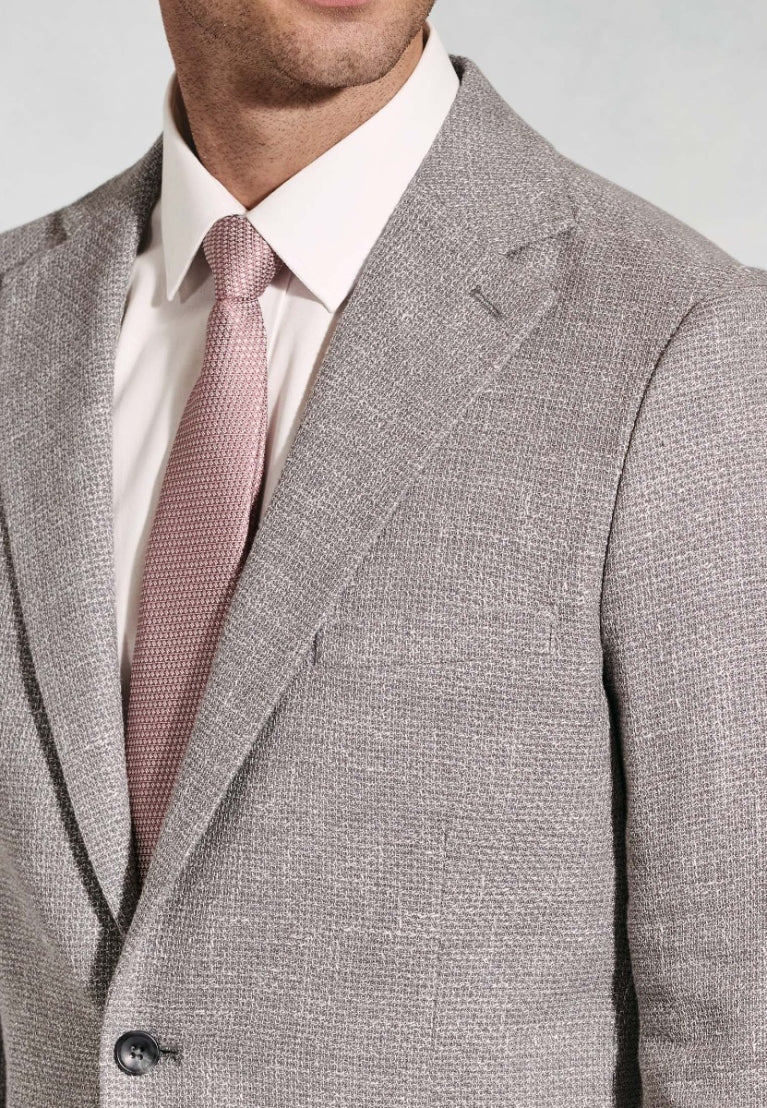 Lowe Silver Grey Textured Italian Linen Blend Tailored Fit Jacket