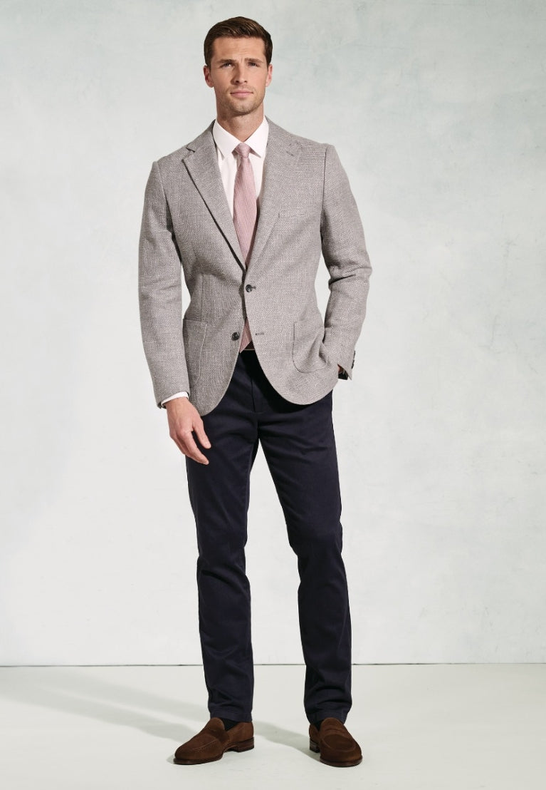 Lowe Silver Grey Textured Italian Linen Blend Tailored Fit Jacket