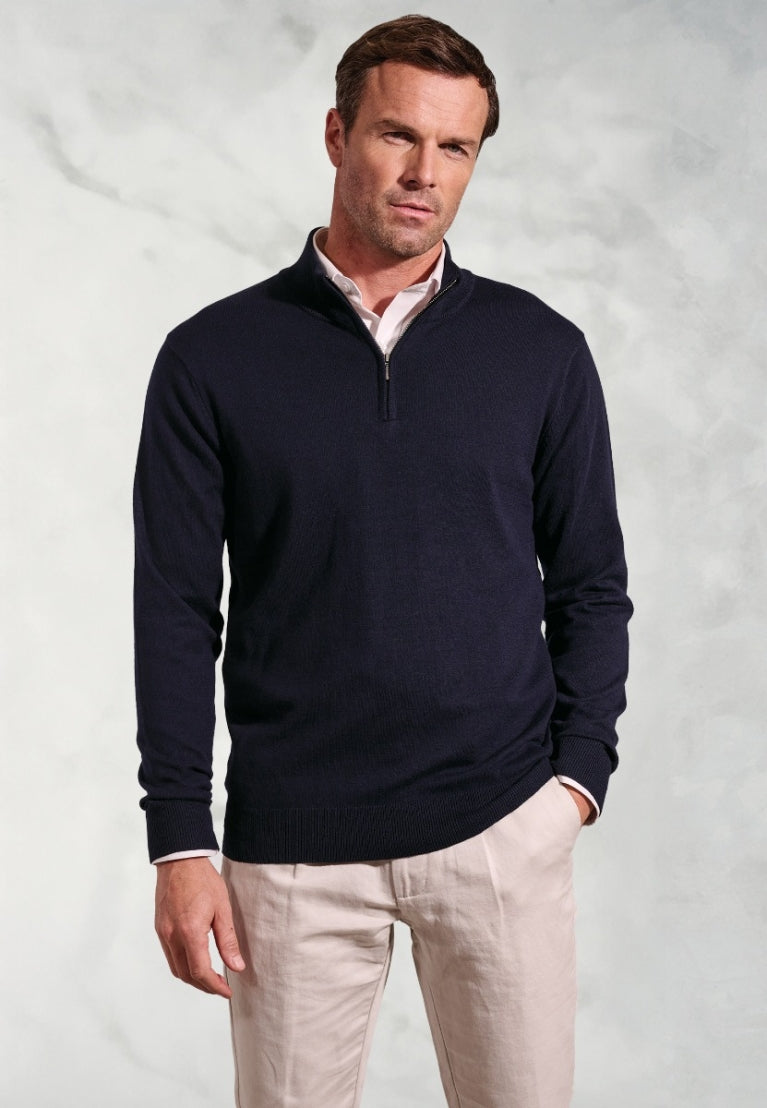 Copenhagen Taupe Cotton Merino Zip Neck Jumper