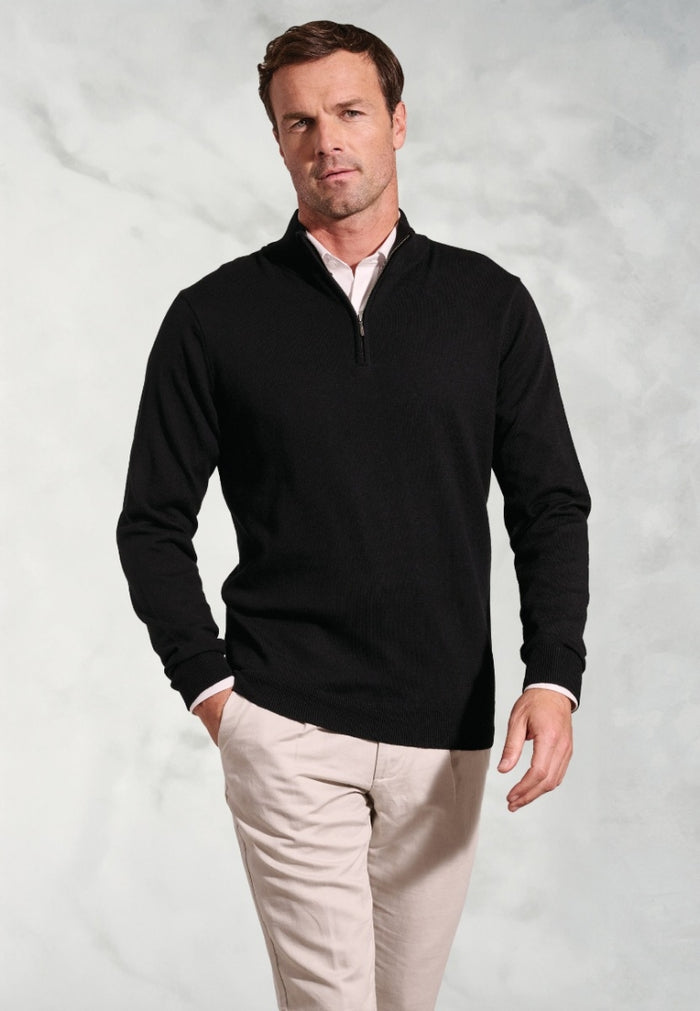 Copenhagen Taupe Cotton Merino Zip Neck Jumper