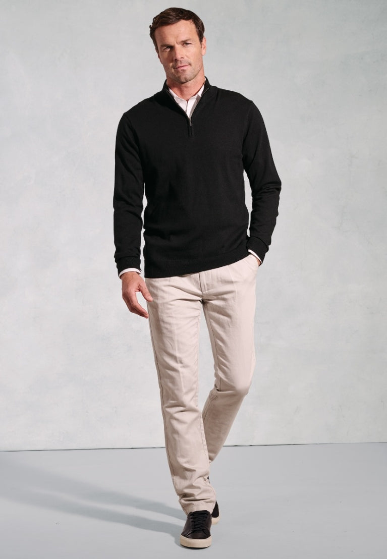 Copenhagen Taupe Cotton Merino Zip Neck Jumper