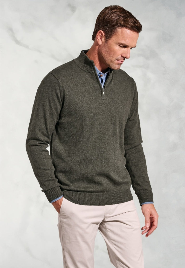 Copenhagen Taupe Cotton Merino Zip Neck Jumper